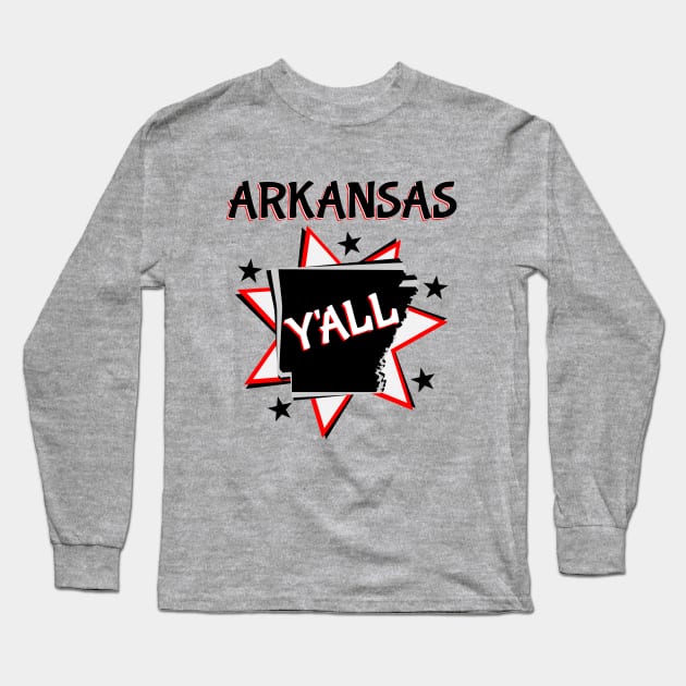 Arkansas State Map Y'all Long Sleeve T-Shirt by mailboxdisco